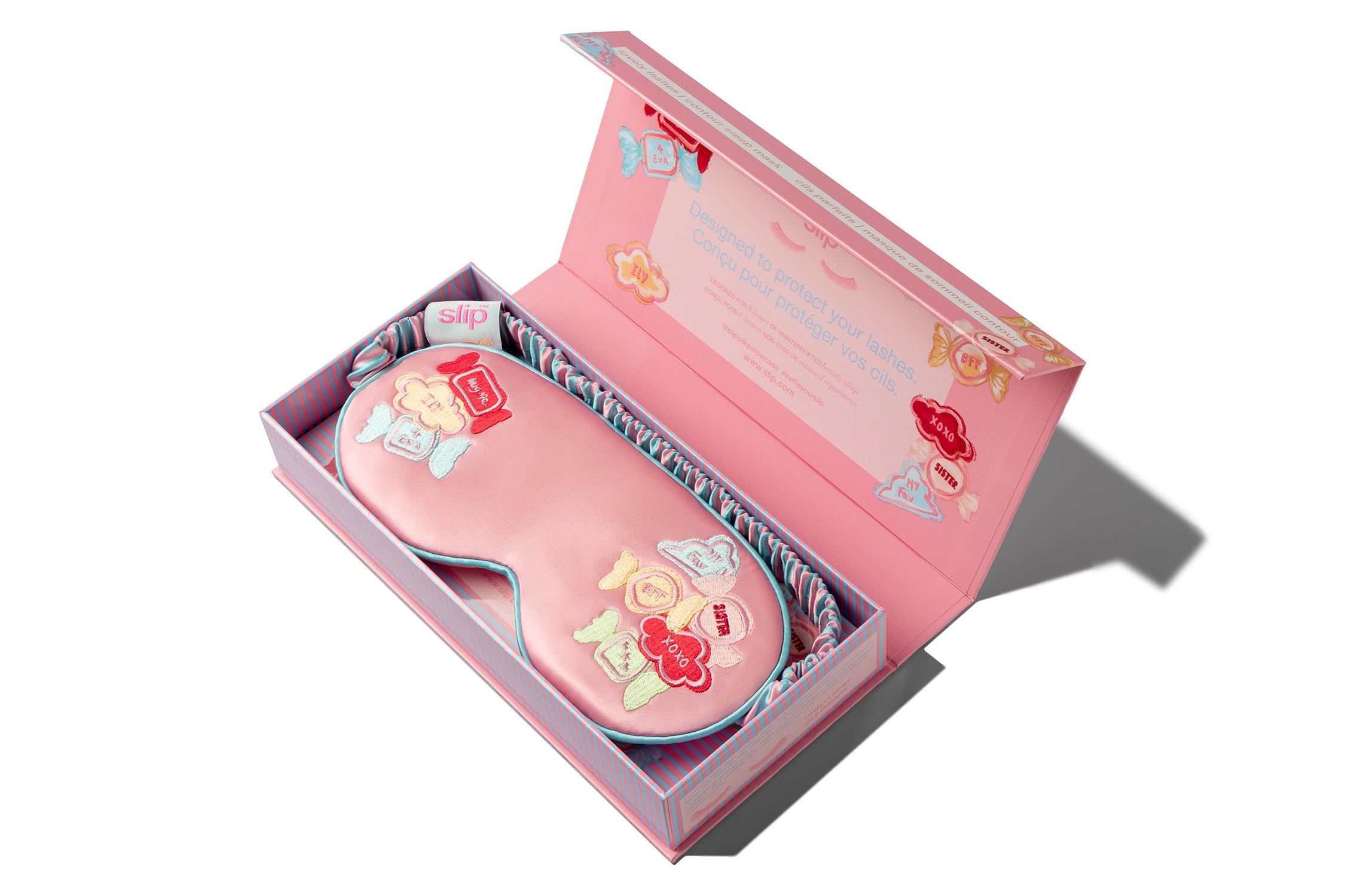 Slip Besties Contour masque nuit soie rose brodé