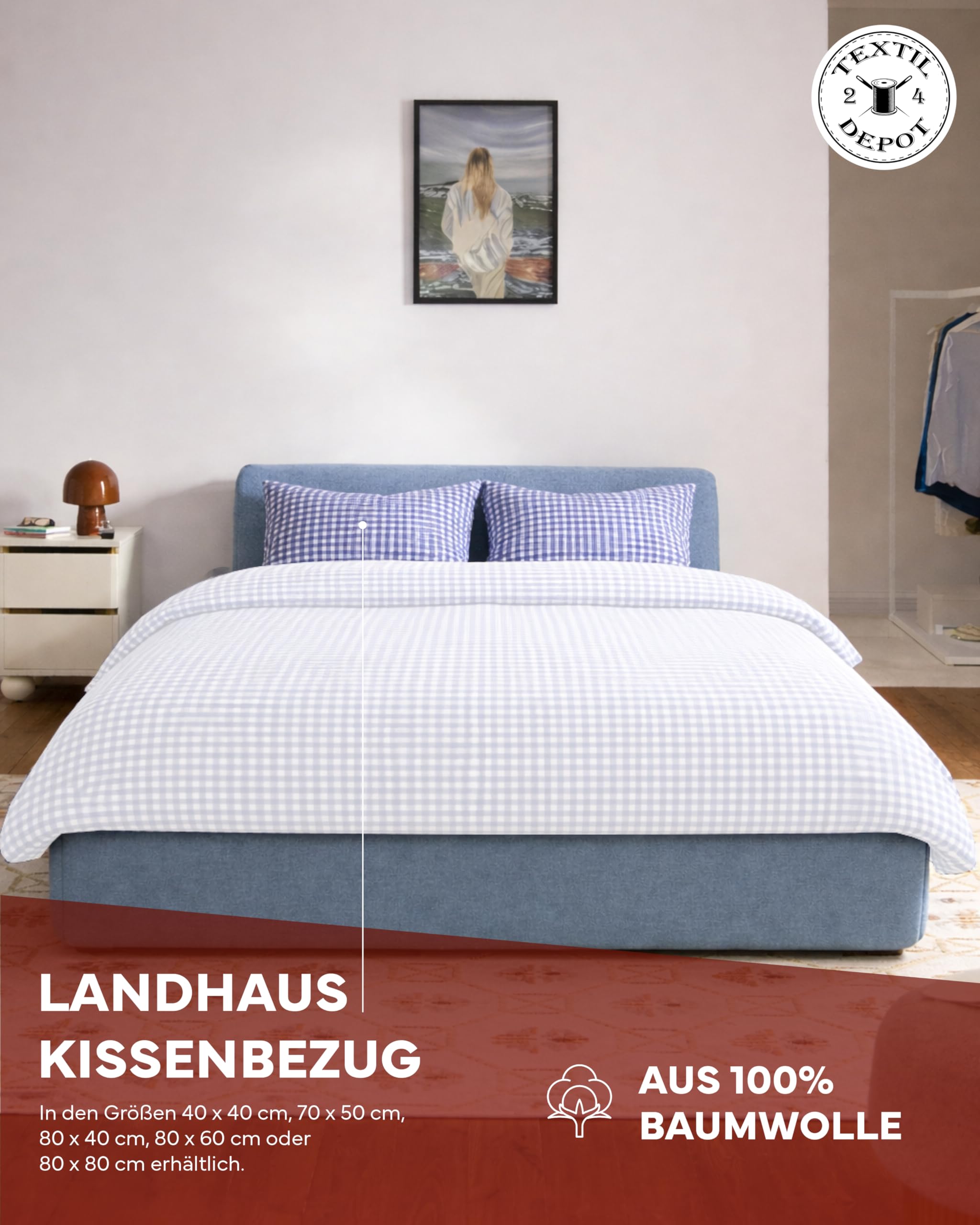 Texpot Kissenhüllen housse de coussin 40x40 bleu coton lot 1