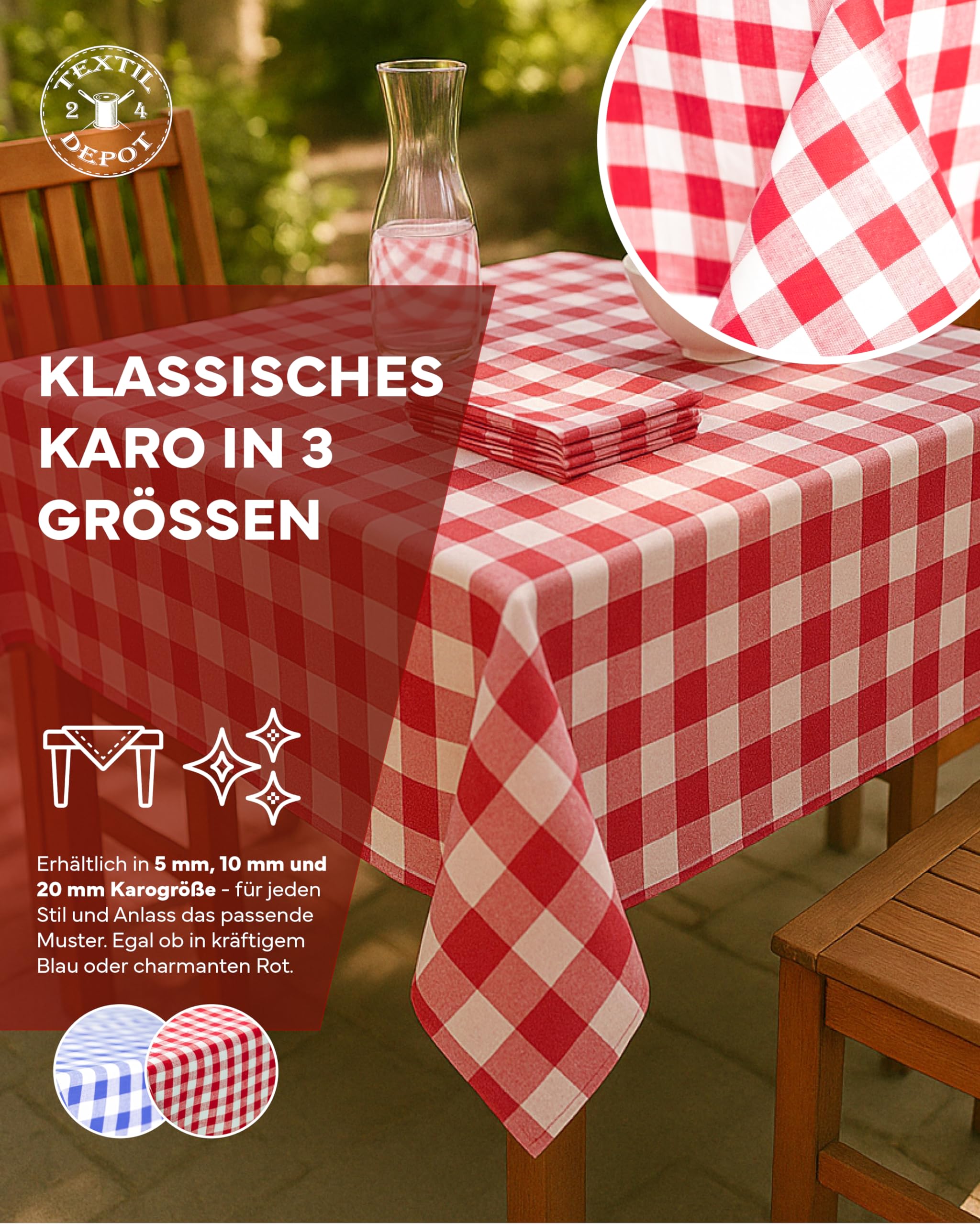 TEXPOT Tischdecken Nappe à carreaux 20 mm 110x130 cm coton