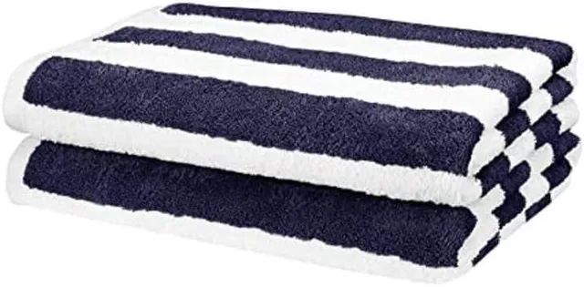 Promo Linge Serviette de Plage 100x180 Marinière Bleu Coton