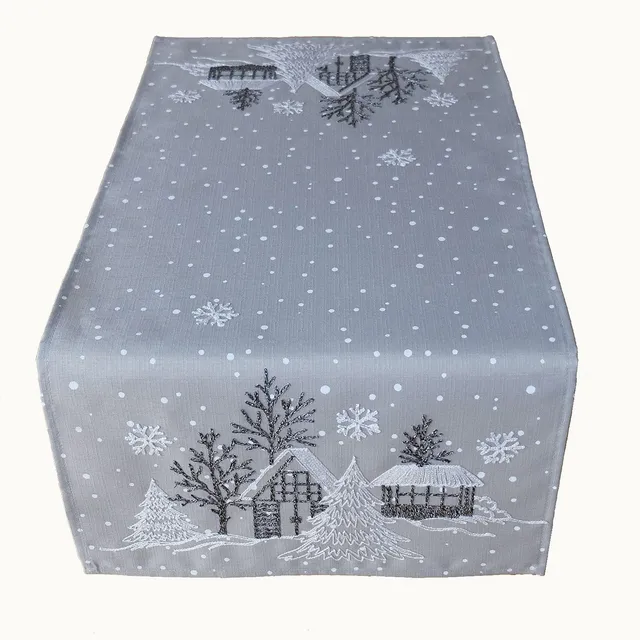 Texpot Tischläufer chemin de table Noël 85x40 cm gris village hiver