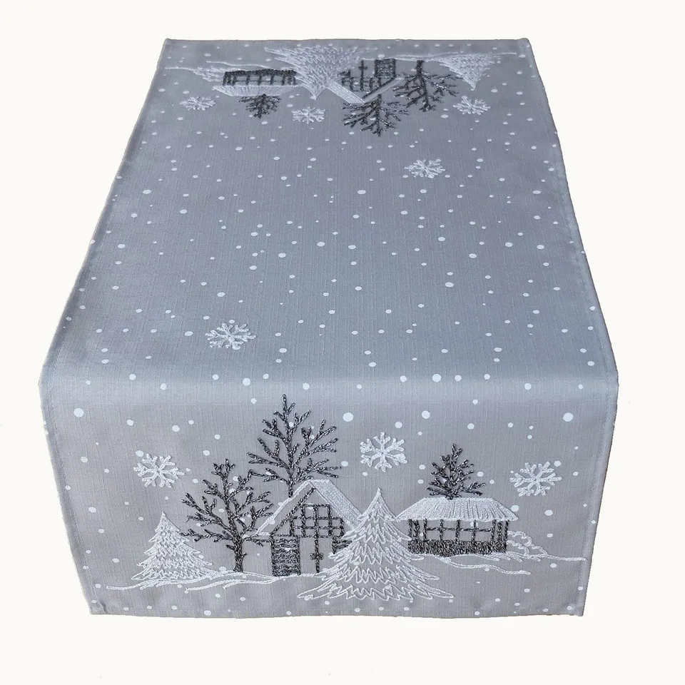 Texpot Tischläufer chemin de table Noël 85x40 cm gris village hiver