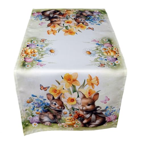 TEXPOT Tischläufer lapins Pâques nappe 140x40 cm blanc