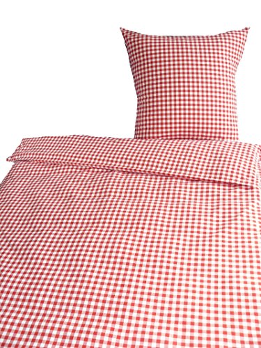 TEXPOT Bettwäsche parure lit 155x220 carreaux fleur rouge coton
