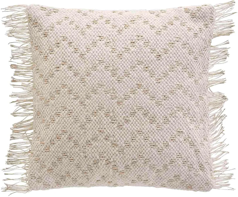 Promo Linge Ikat housse coussin 40x40 franges métallisées