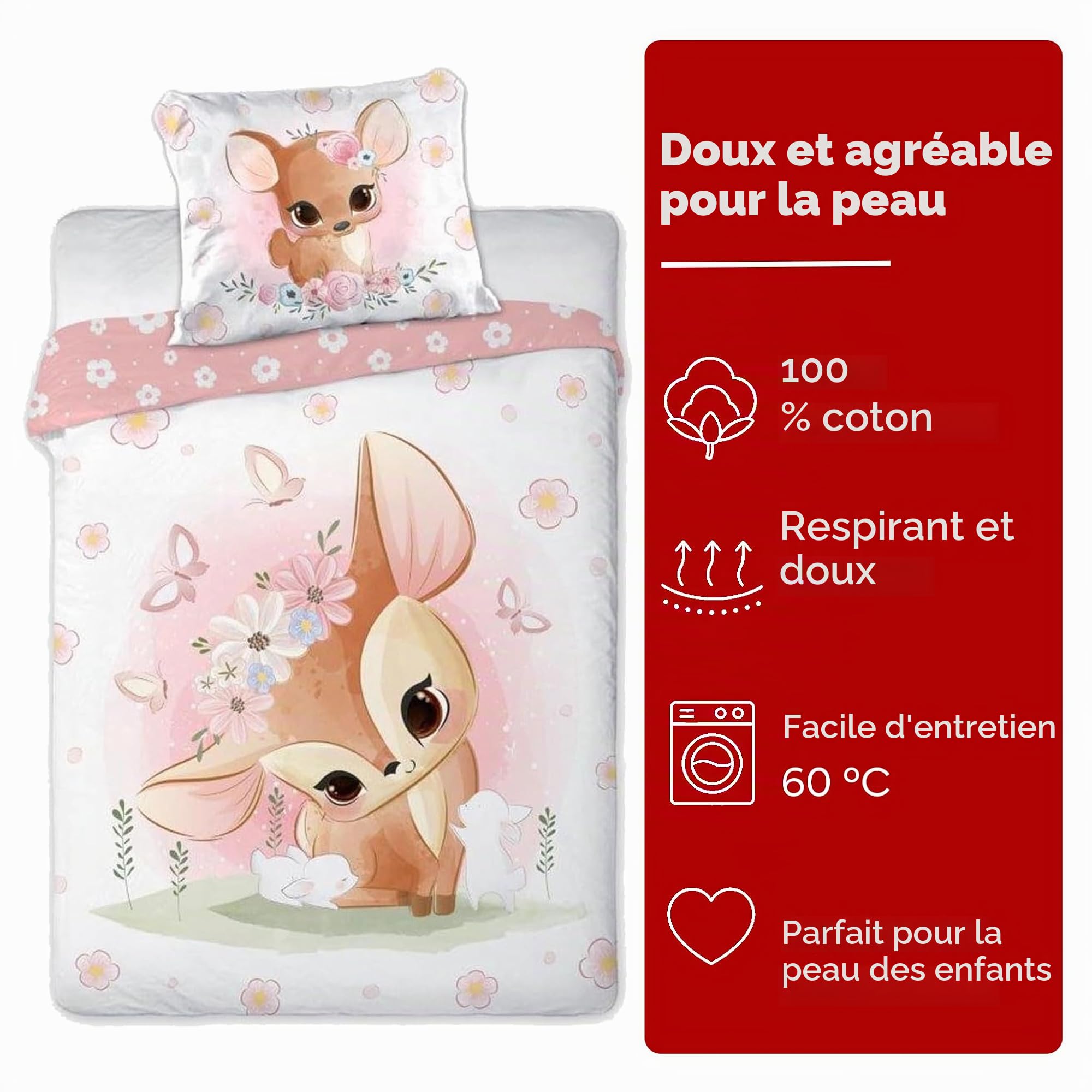 Texpot Kinderbettwäsche parure enfant chevreuil 100x135