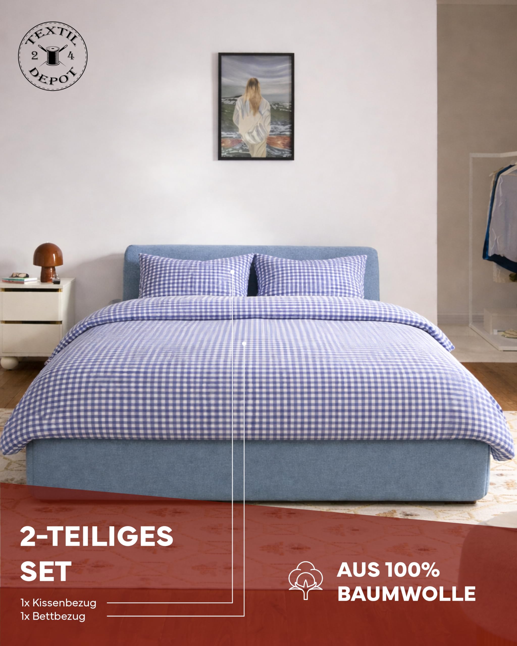 Texpot Bettwäsche parure carreaux bleus 135x200 coton