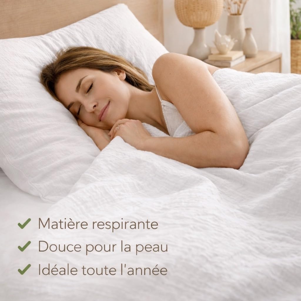 PROMO LINGE Angelina parure lit gaze coton blanc 240x260