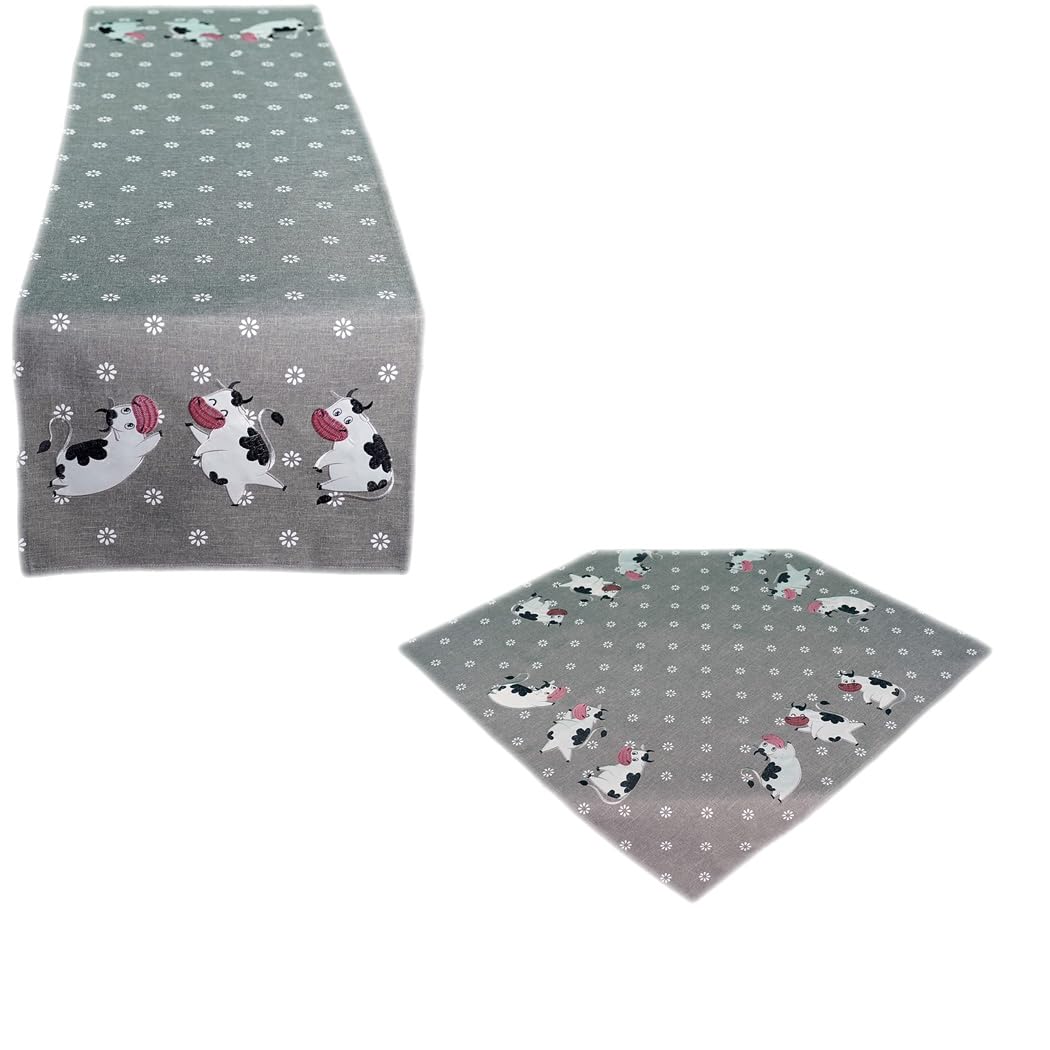 TEXPOT Tischläufer vaches nappe brodée 85x85 cm polyester
