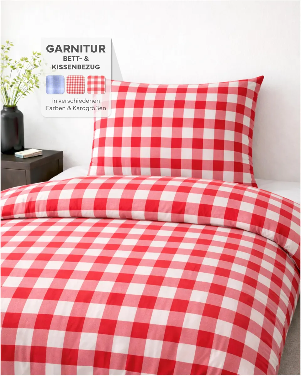 Texpot Bettwäsche parure de lit rouge 155x220 cm coton carreaux