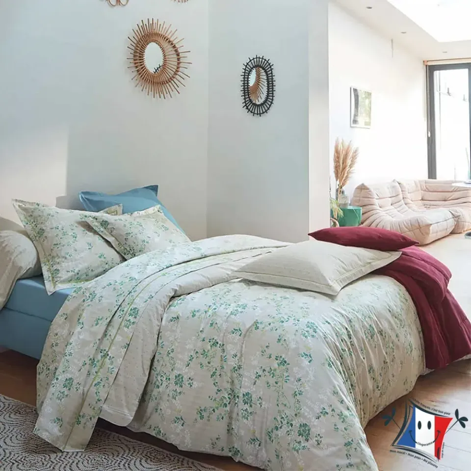 Lingorama Sous le vent housse de couette 140x200 émeraude percale