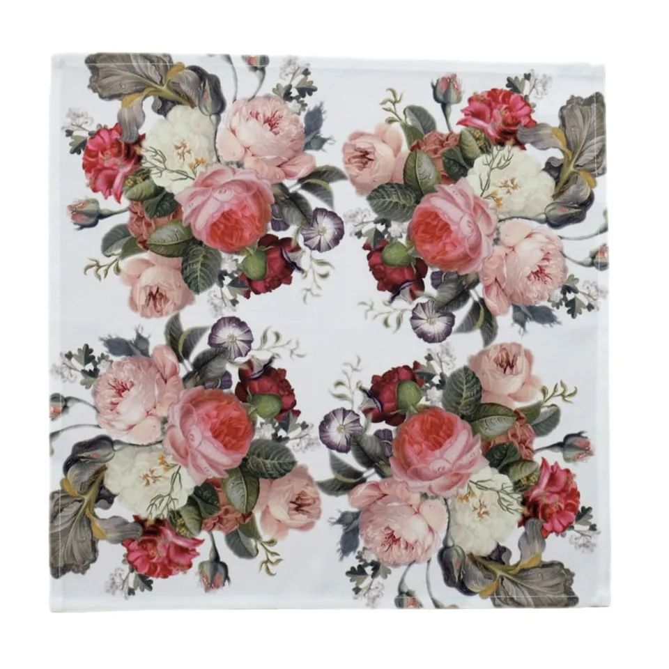TEXPOT Servietten serviette 40x40 cm roses imprimé blanc