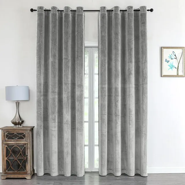 Texpot Vorhänge Rideau velours 140x245 gris clair œillets