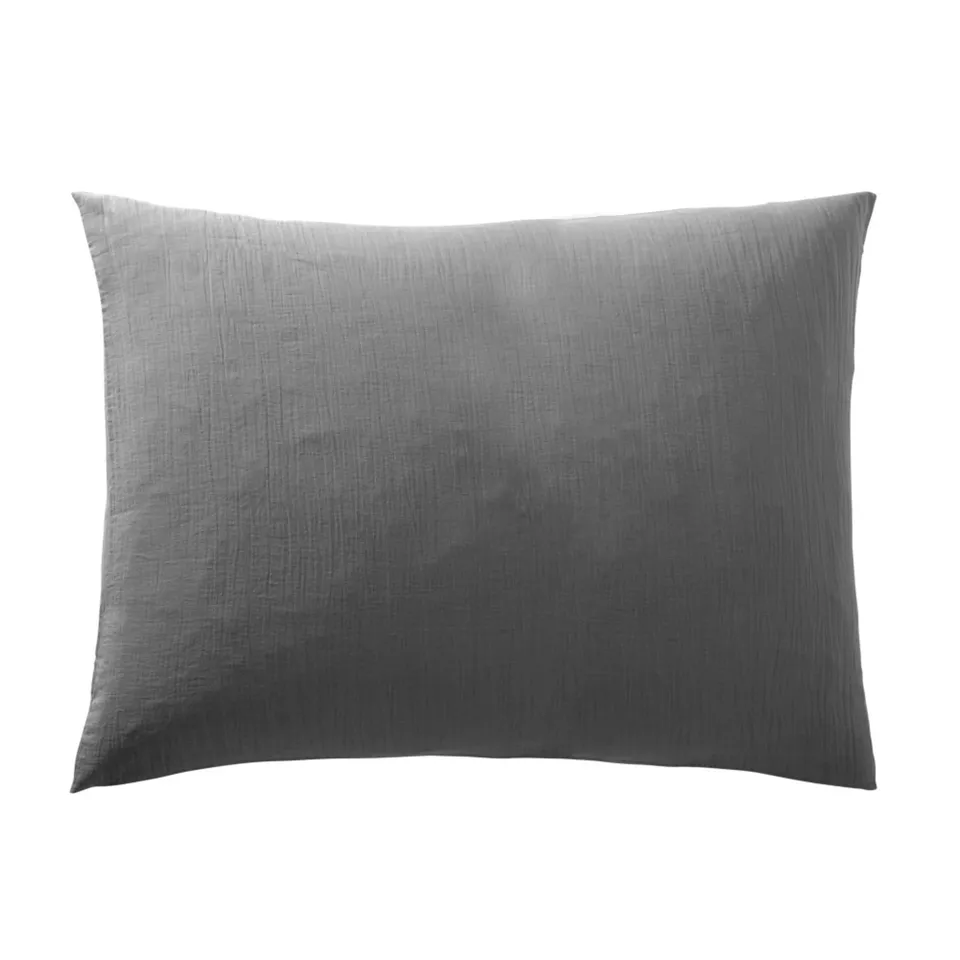 PROMO LINGE taies d'oreiller gaze coton anthracite 50x70 lot 2