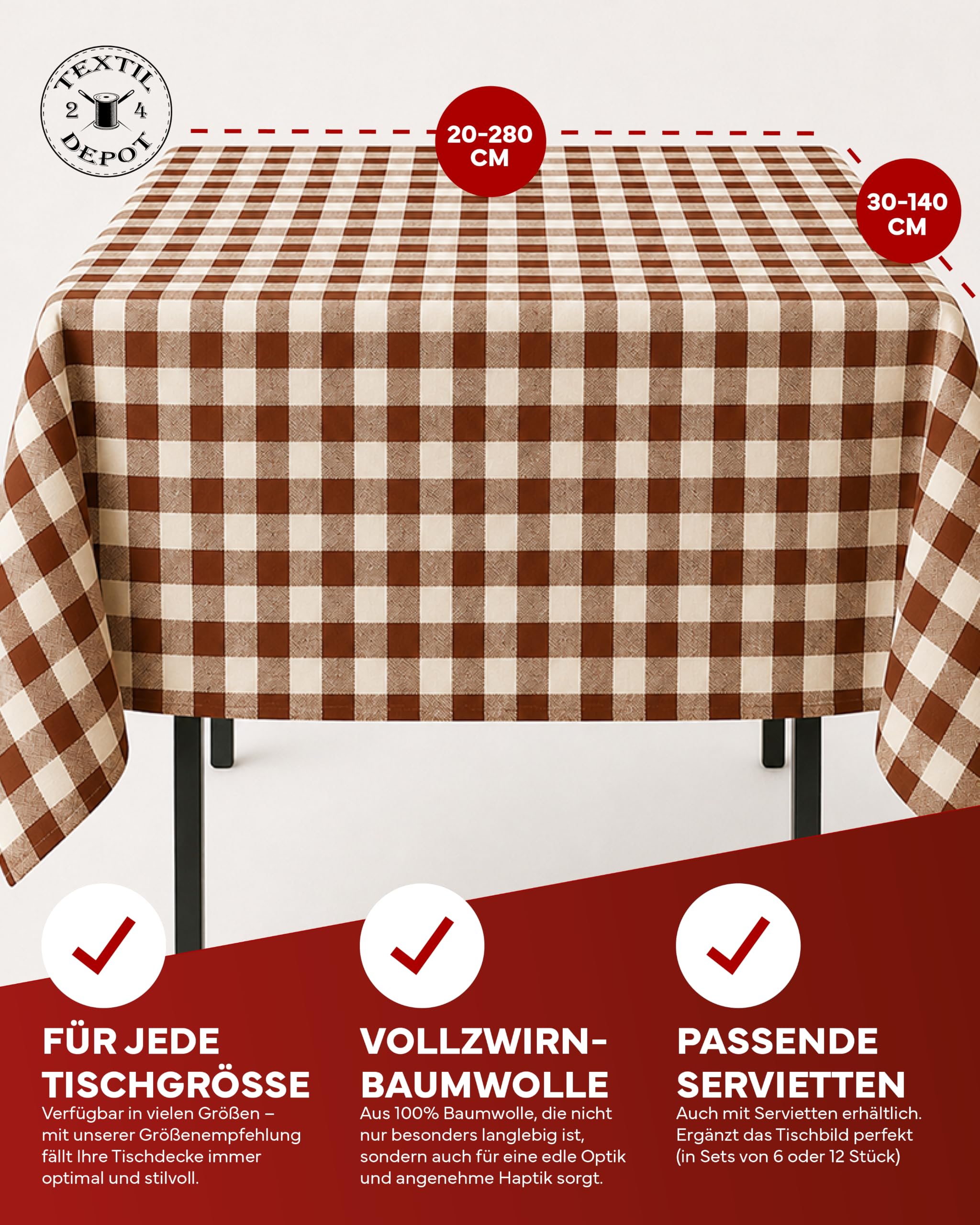 TEXPOT Serviettes 60x60 cm marron lot 6 coton