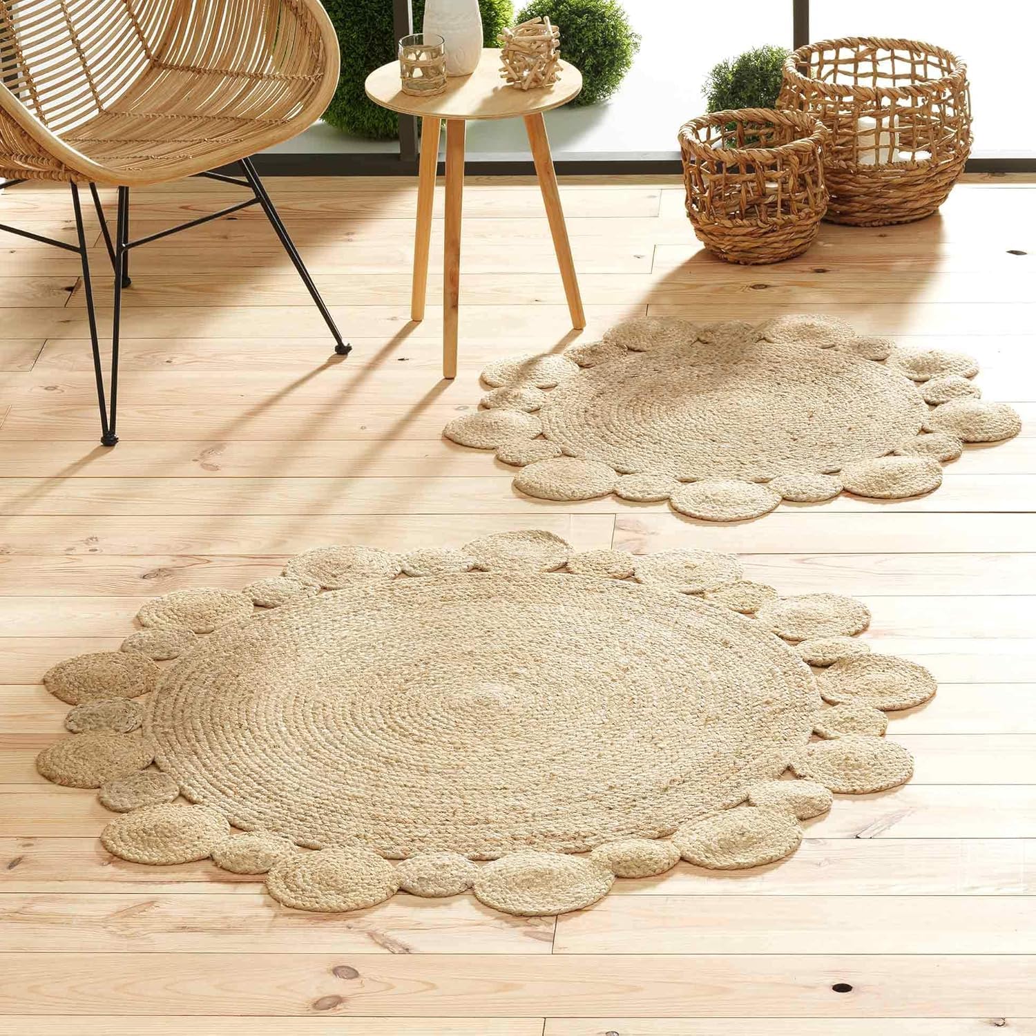 Promo Linge Cordou tapis rond 120 cm jute ajouré