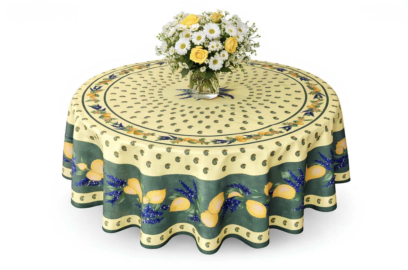 PROMO LINGE nappe provençale ronde citron bleu 180cm