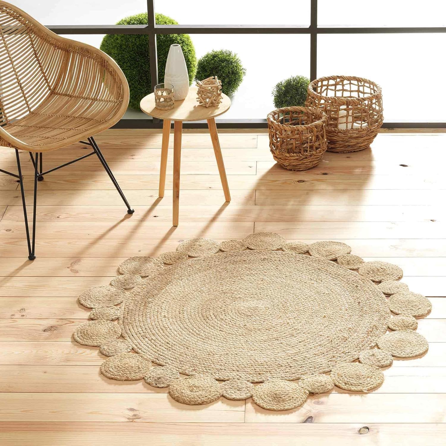 Promo Linge Cordou tapis rond 120 cm jute ajouré