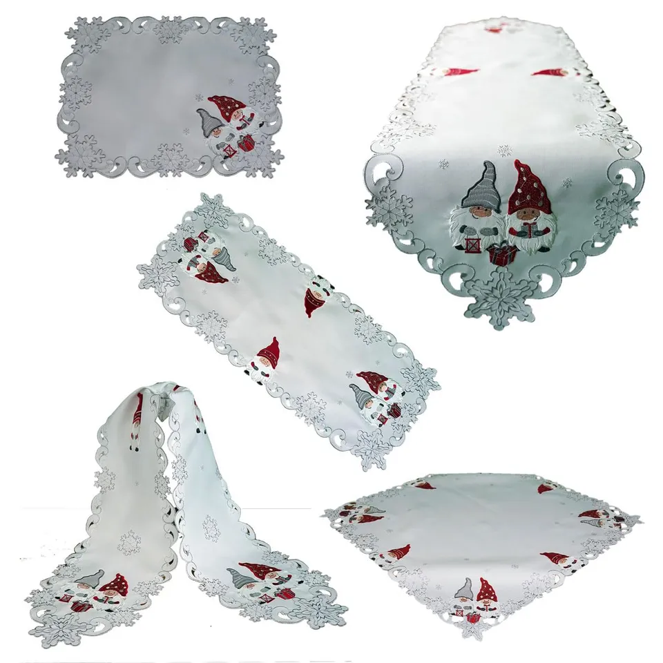 Texpot Tischdecken nappe 85x85 cm blanc Noël lutin brodé