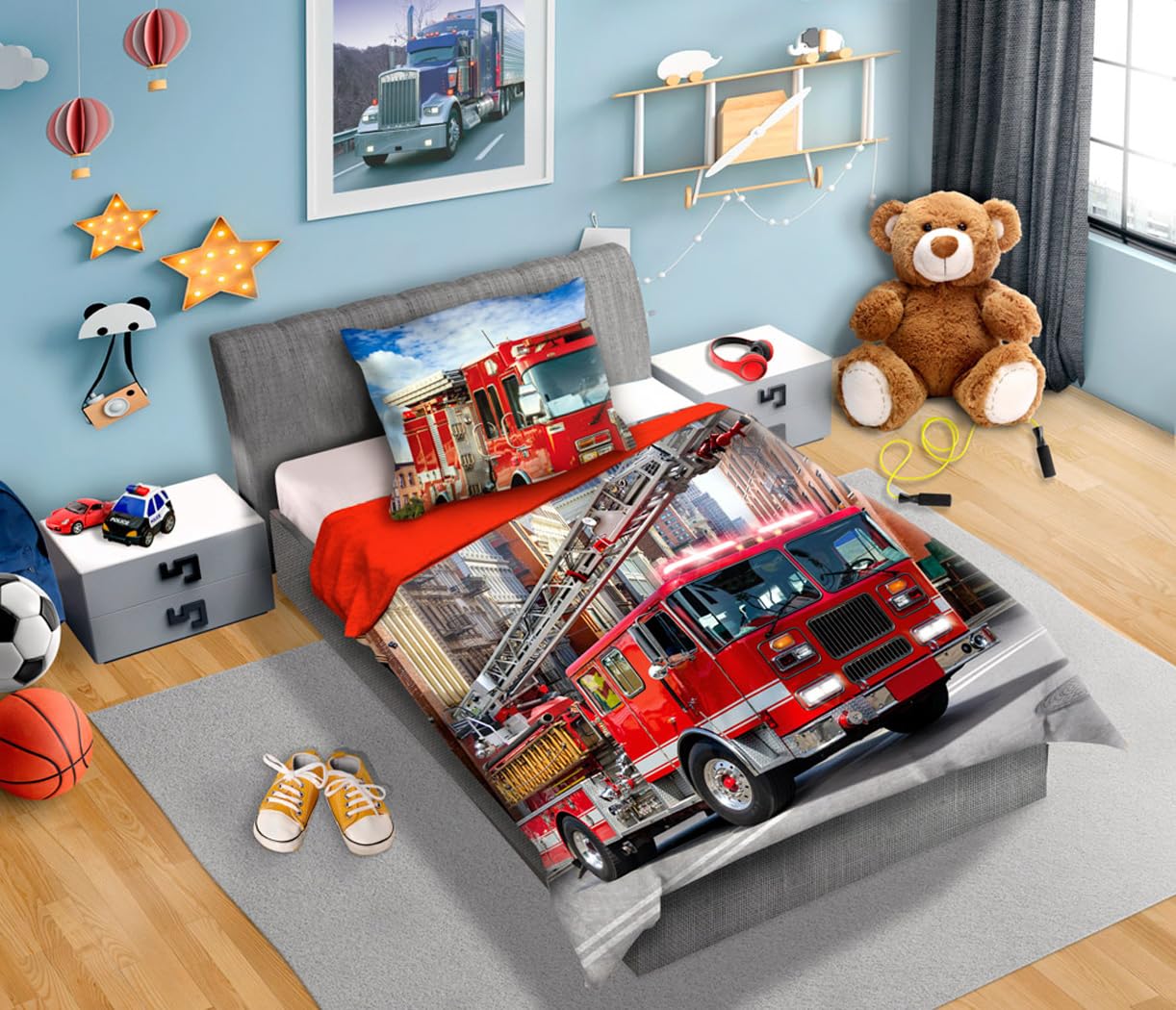TEXPOT Bettwäsche parure lit 140x200 pompier coton 2 pièces