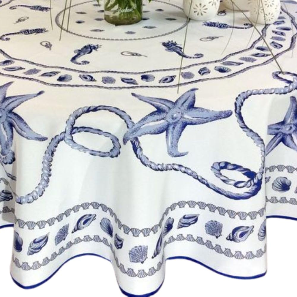 Promo Linge Nappes nappe ronde 180cm marin blanc
