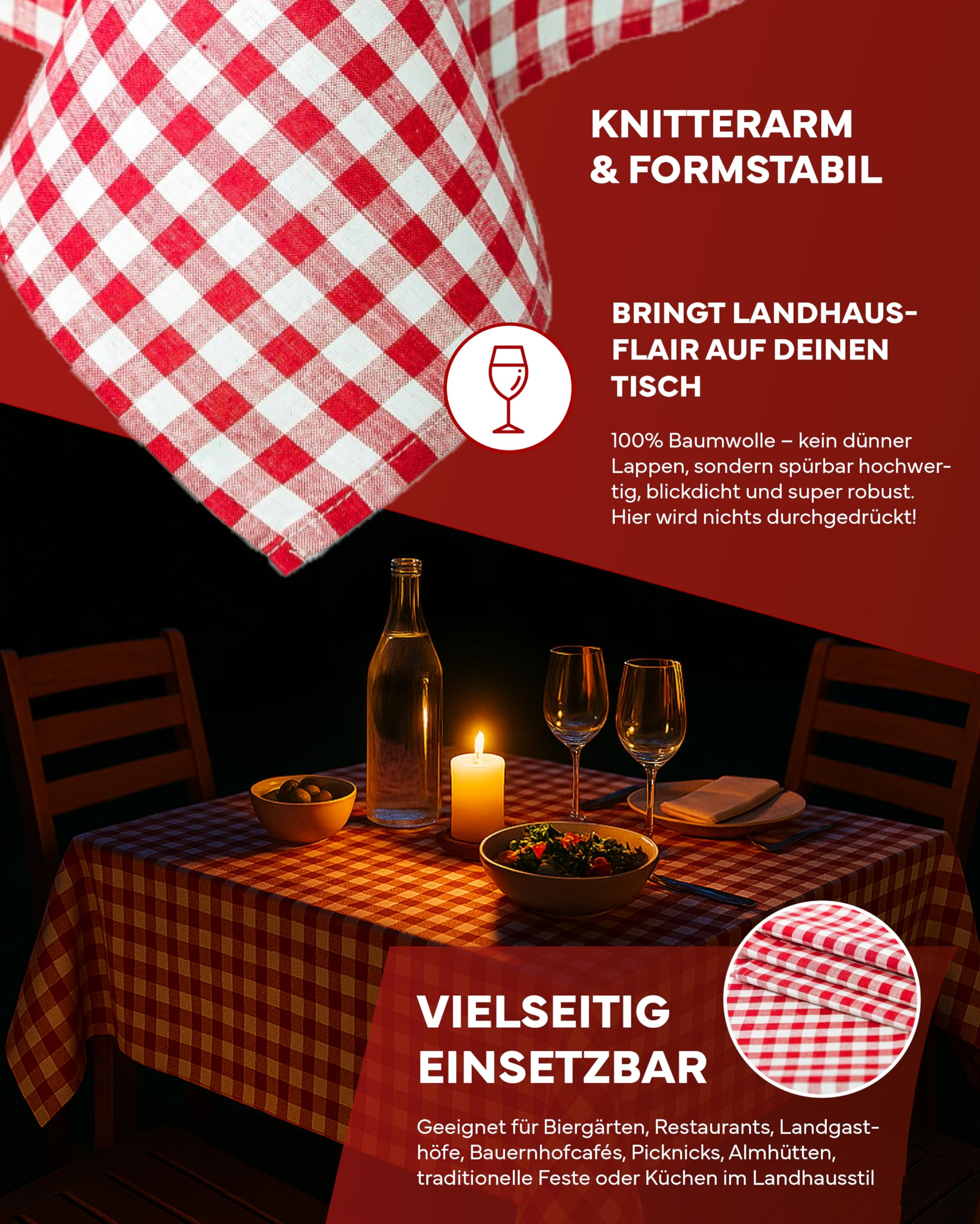 Texpot Tischdecken nappe carreaux rouge 130x170 cm