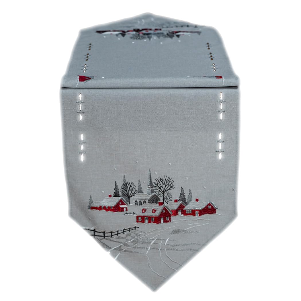 Texpot Tischdecken nappe 85x85 cm village Noël brodée