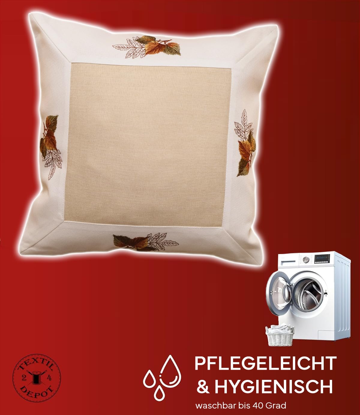 TEXPOT Feuilles 40x40 housse de coussin brodée automne