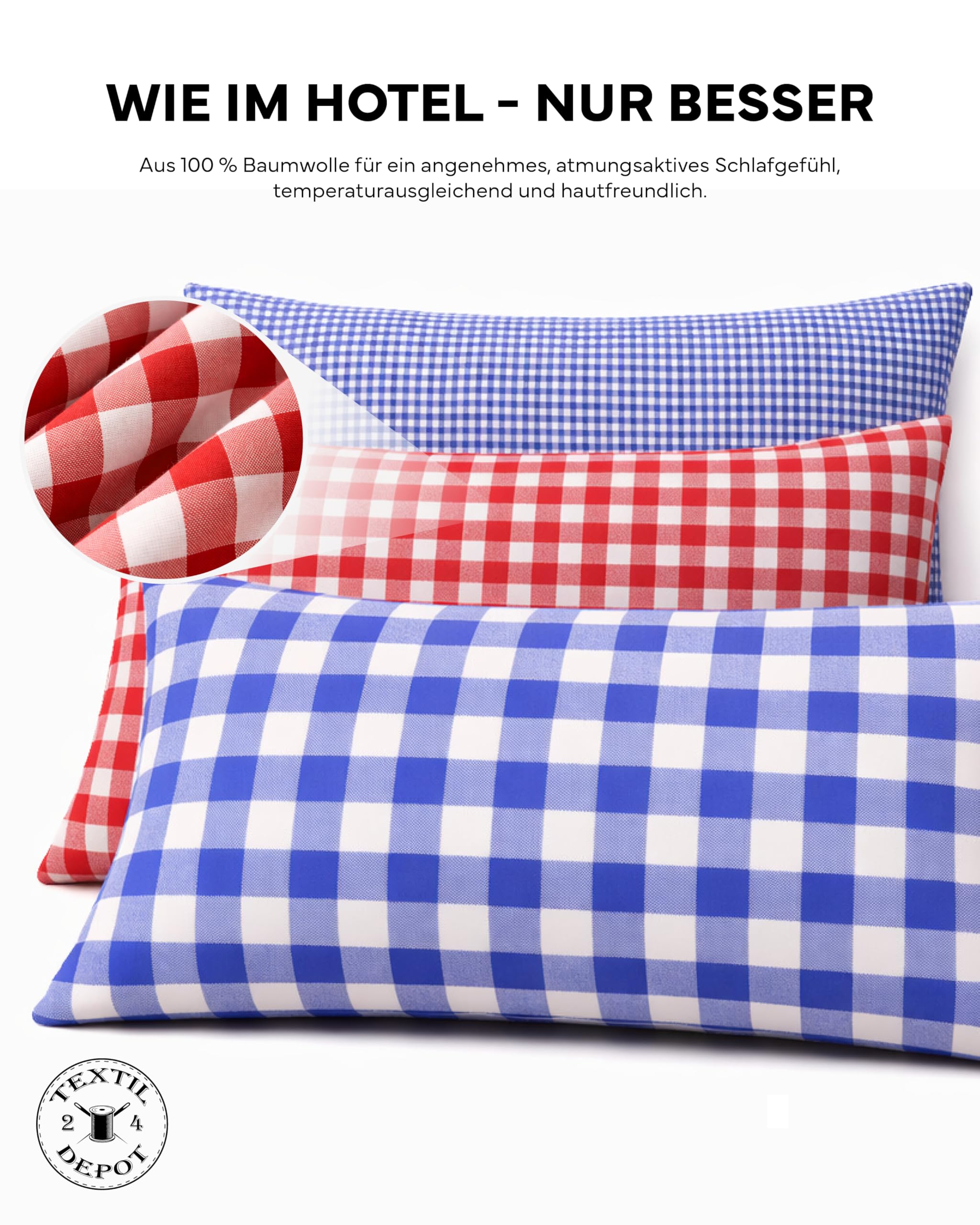 Texpot Kissenhüllen Taie d'oreiller 40x40 carreaux rouge coton