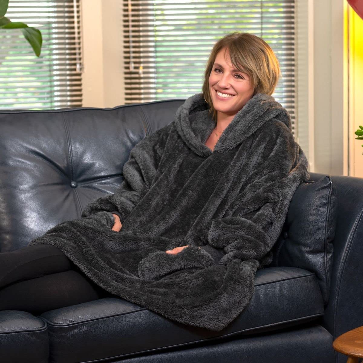Snug Snug-Rug Hoodie Plaid sweat Gris Ardoise sherpa