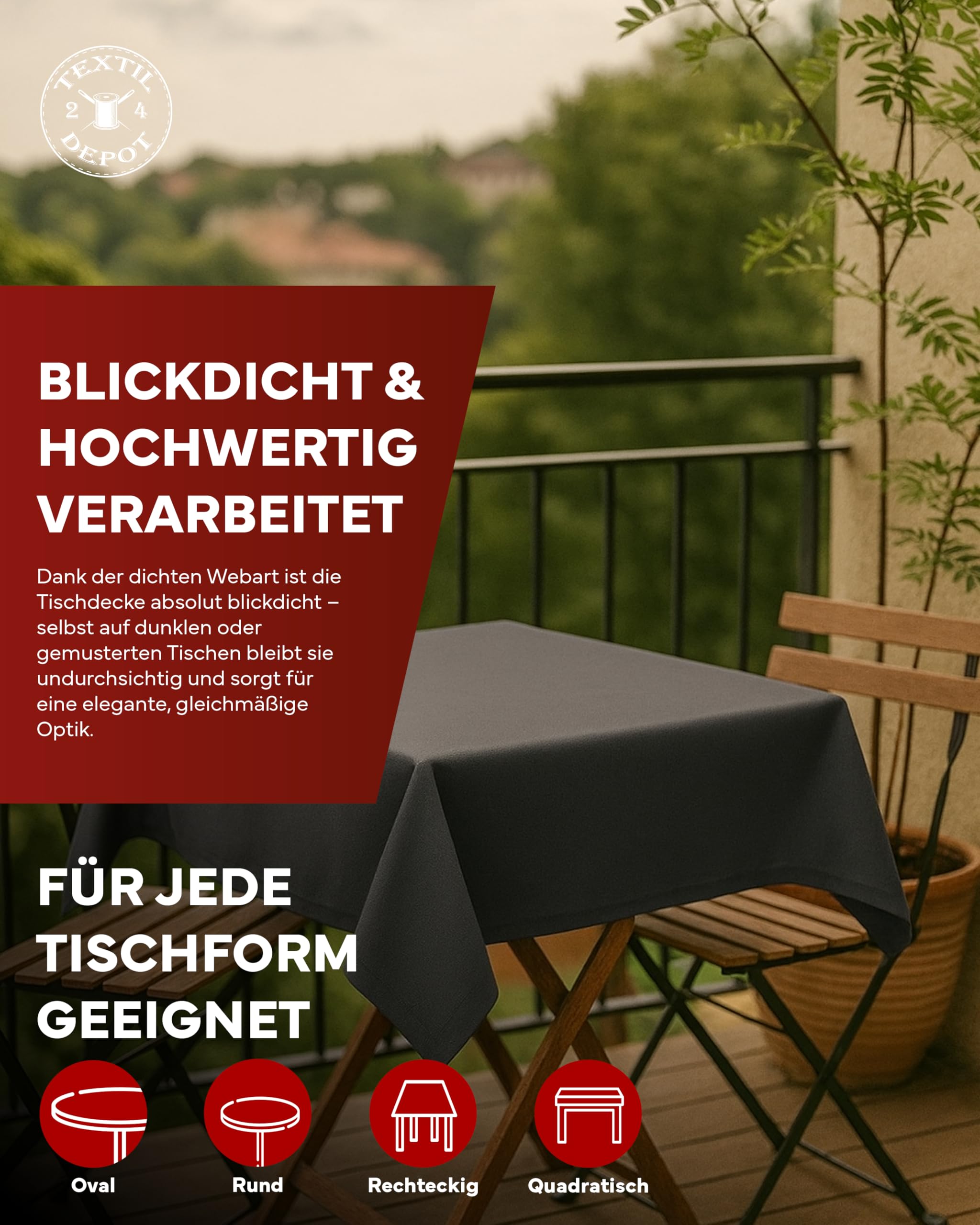 TEXPOT Gartentischdecken nappe ronde 160 gris foncé lin
