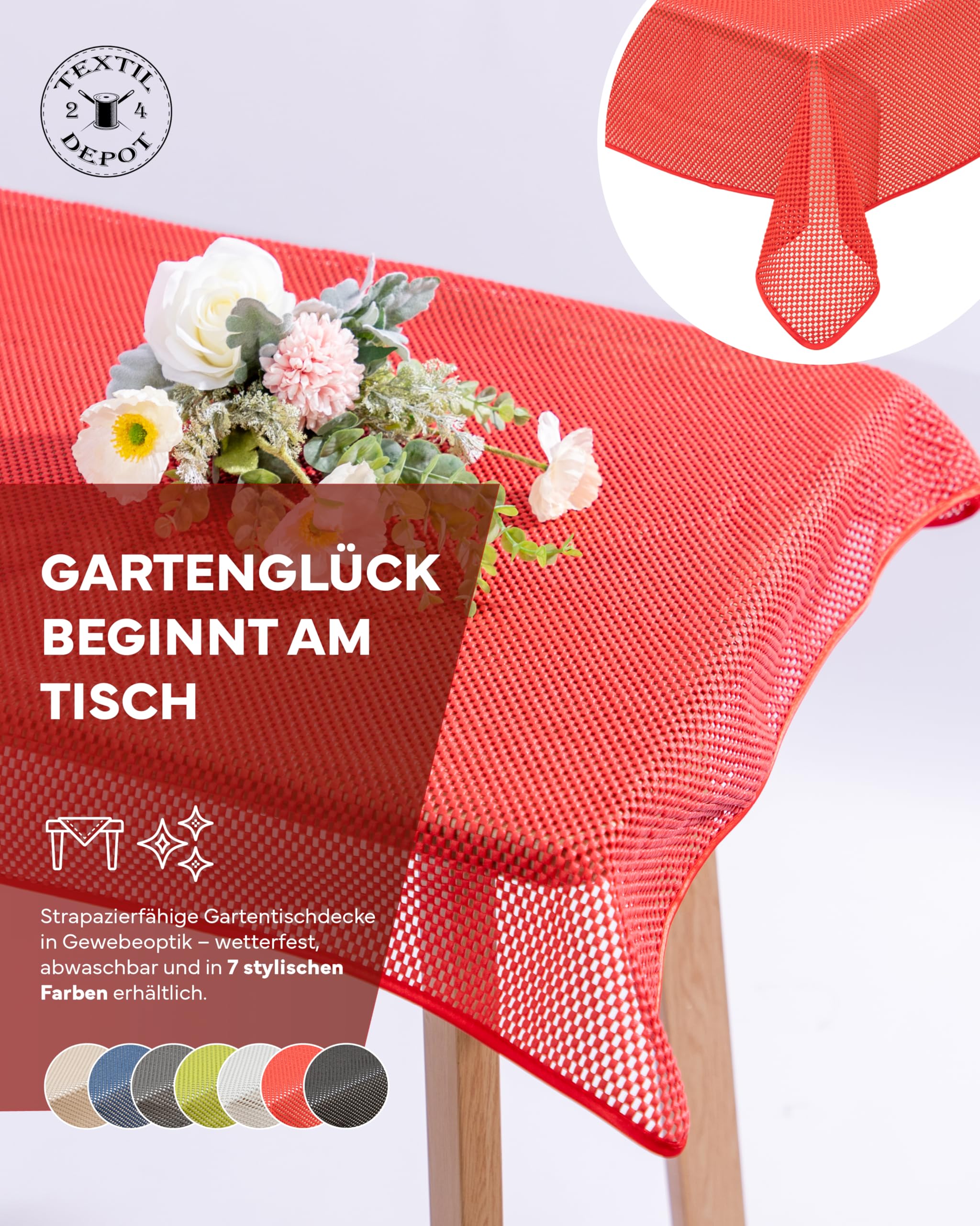 TEXPOT Gartentischdecken nappe ronde rouge à carreaux PVC