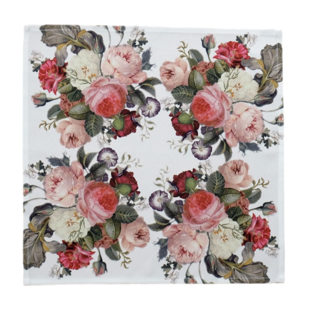 TEXPOT Servietten serviette 40x40 cm roses imprimé blanc