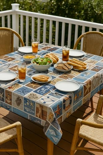 TEXPOT Gartentischdecken toile cirée 140x100 cm motif mer