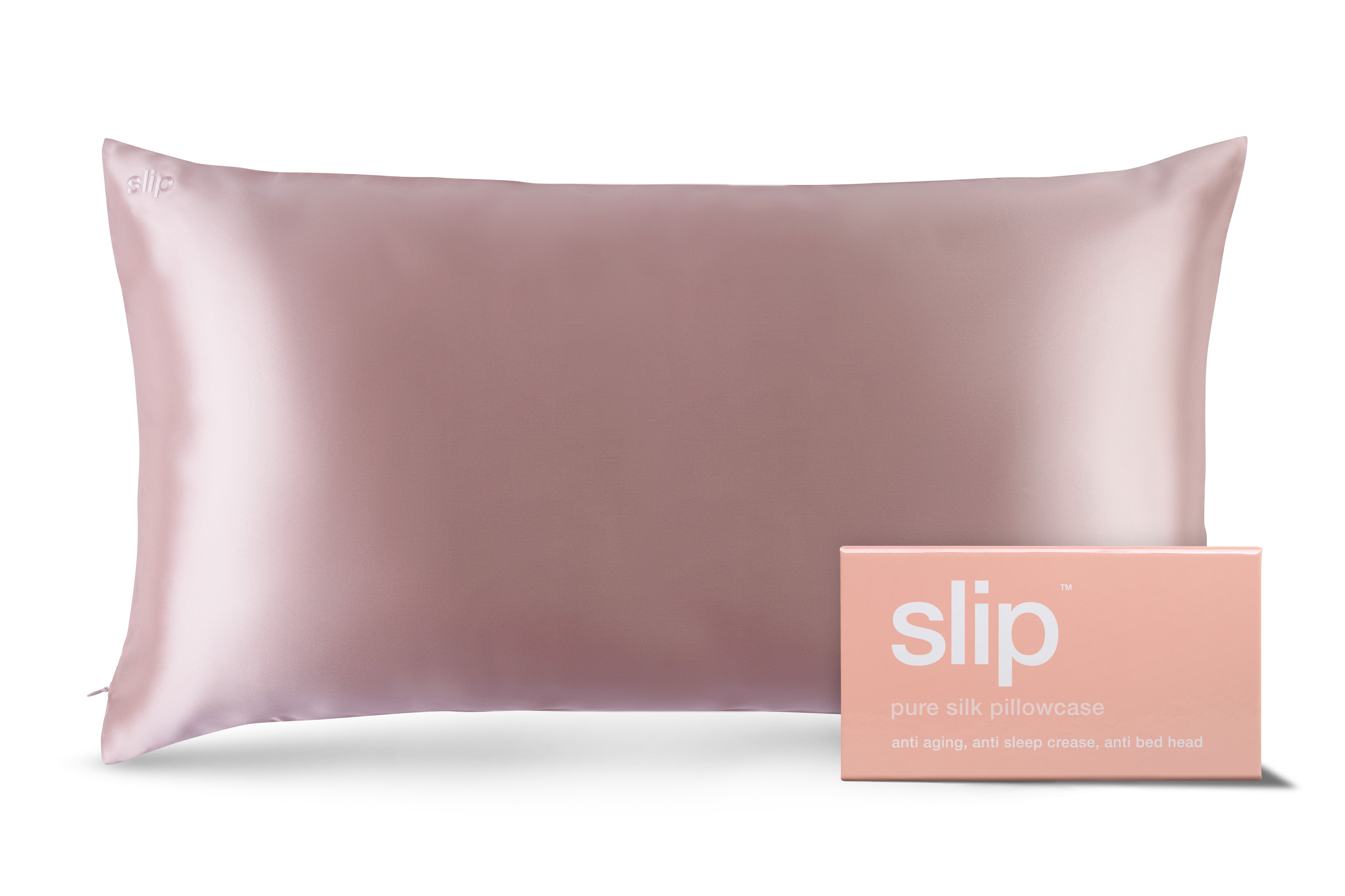 Slip King Zippered Pillowcase taie rose 51x91 soie