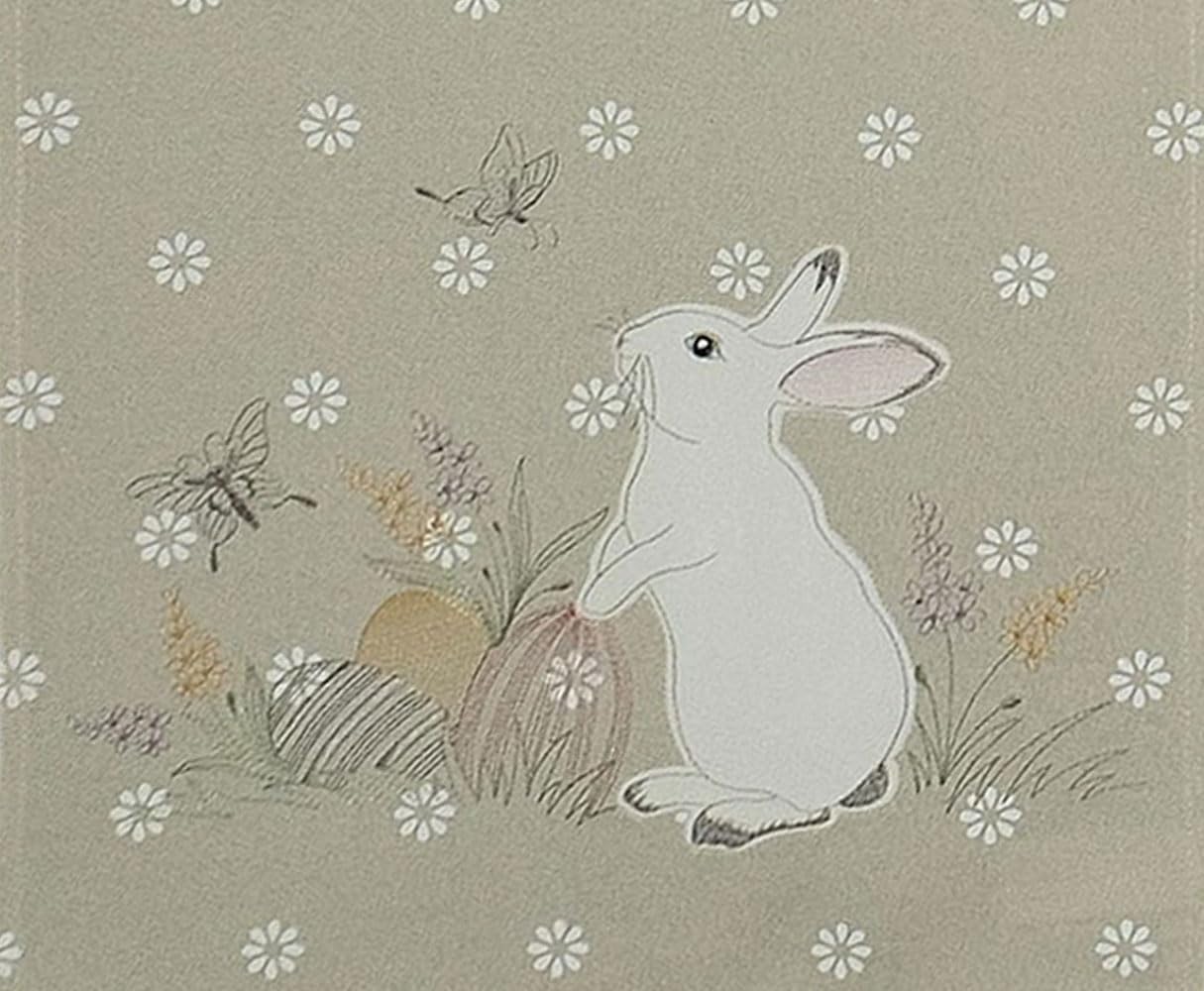 TEXPOT Tischläufer chemin table lapin blanc brodé 40x140