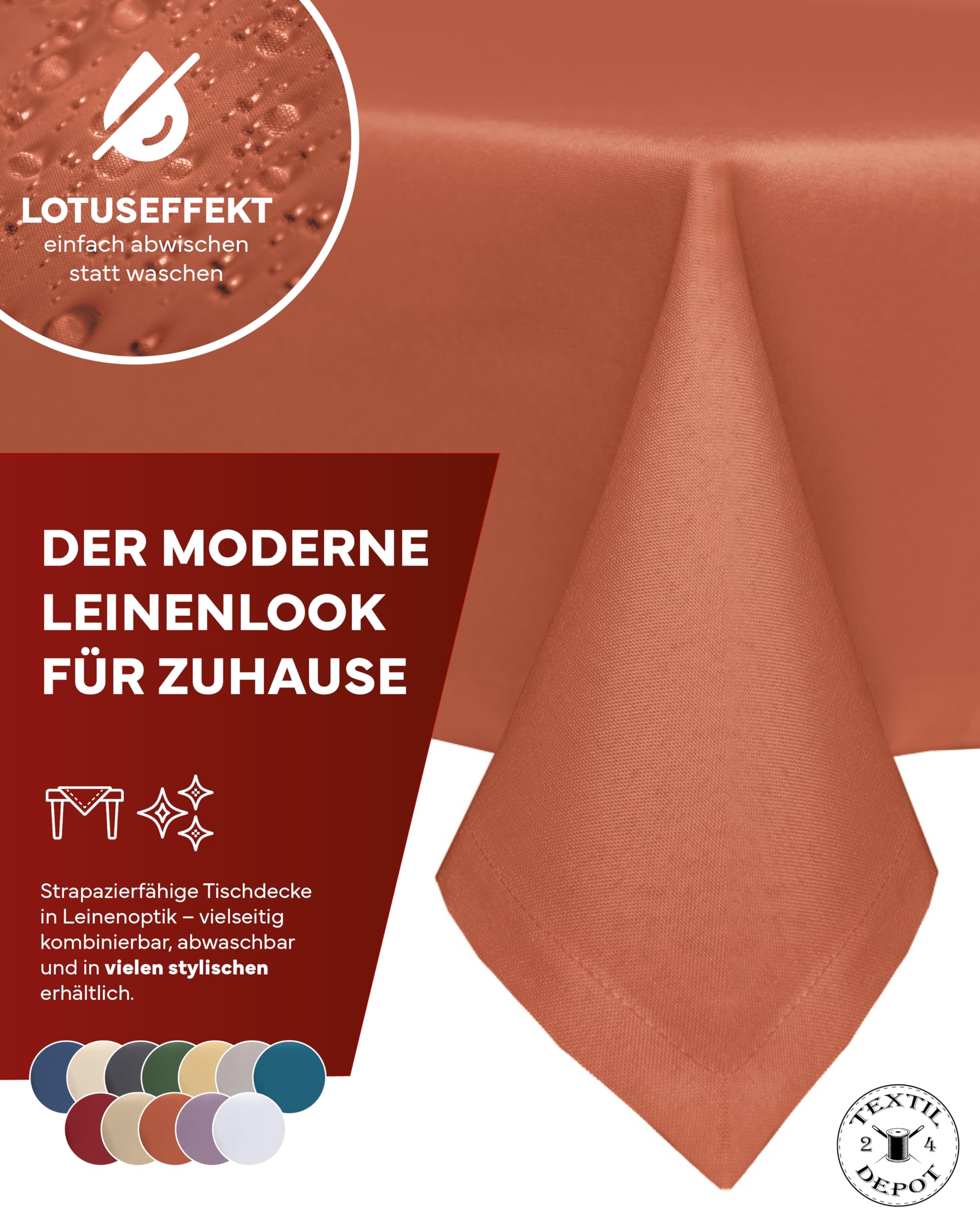 TEXPOT Gartentischdecken nappe 110x140 terre cuite lin