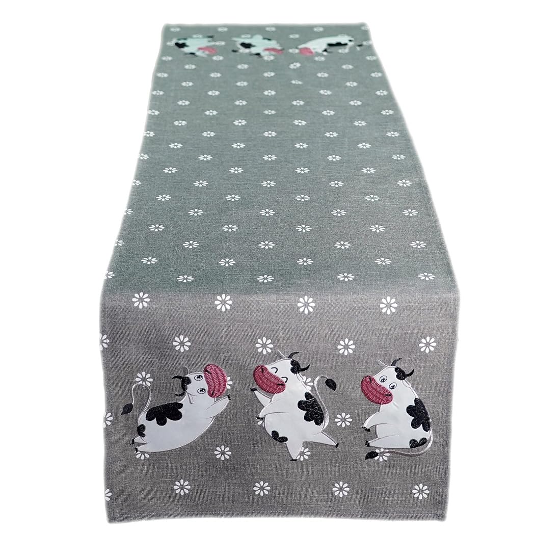 TEXPOT Tischläufer vaches nappe brodée 85x85 cm polyester