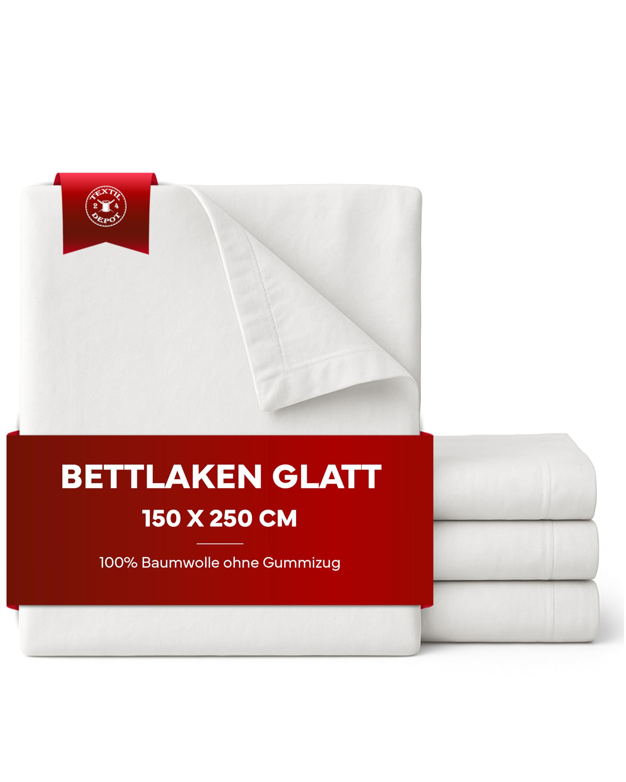 TEXPOT Bettlaken drap plat blanc 150x250cm 100% coton