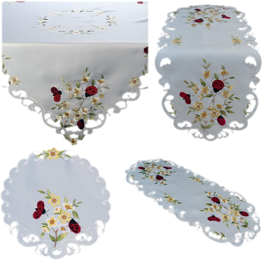 TEXPOT Tischdecken nappe 85 x 85 cm coccinelle brodée