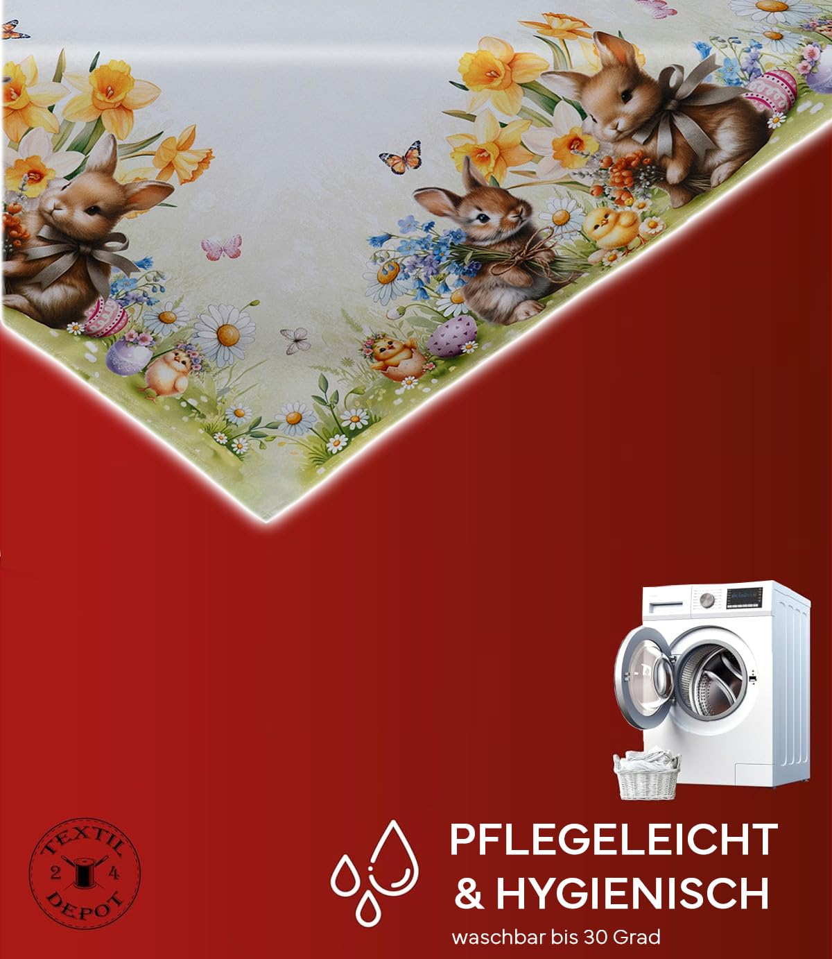TEXPOT Tischläufer lapins Pâques nappe 140x40 cm blanc