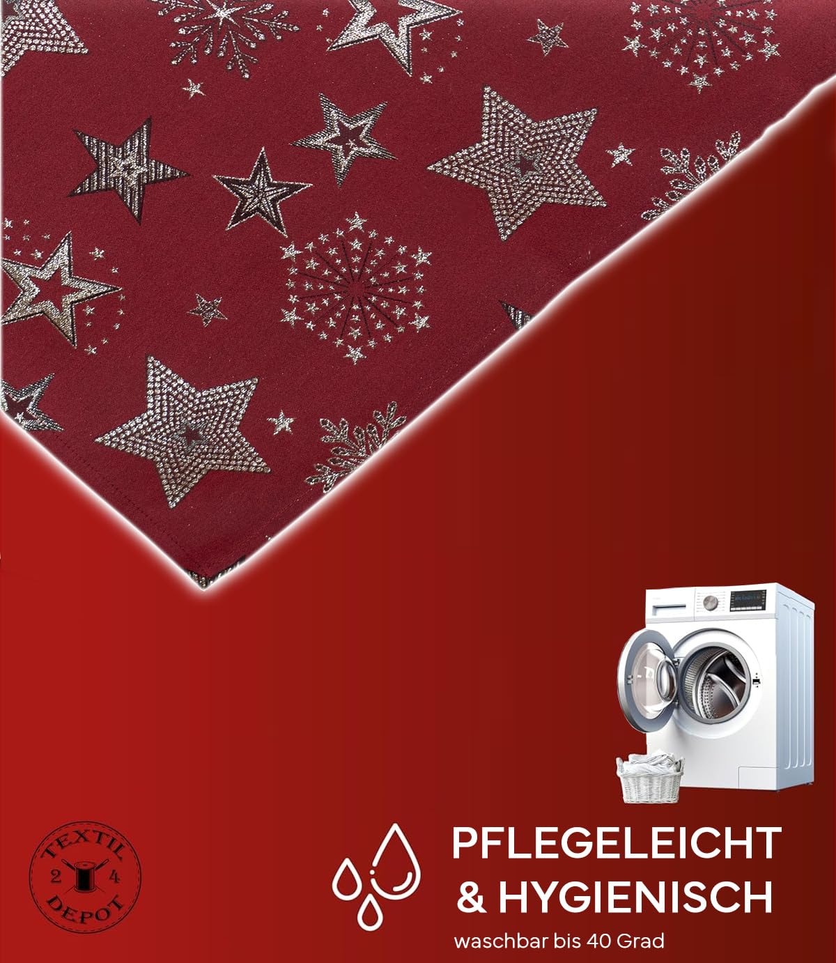 TEXPOT Tischläufer étoiles Noël chemin de table 40x140 cm rouge