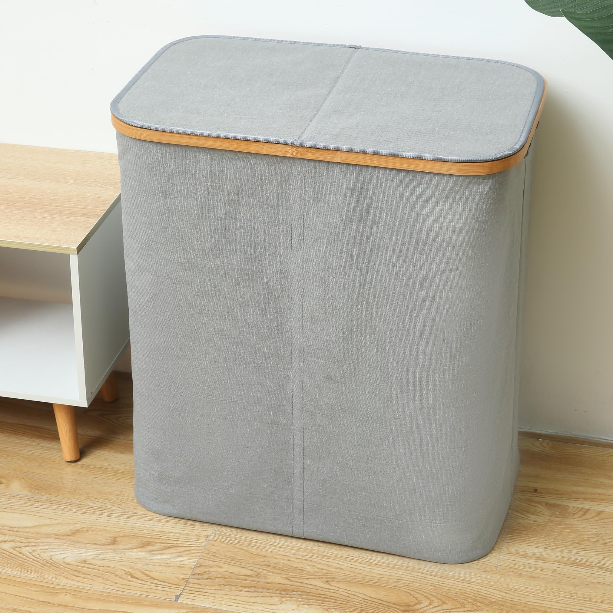 Promo Linge Paniers à linge panier linge 110L gris bambou