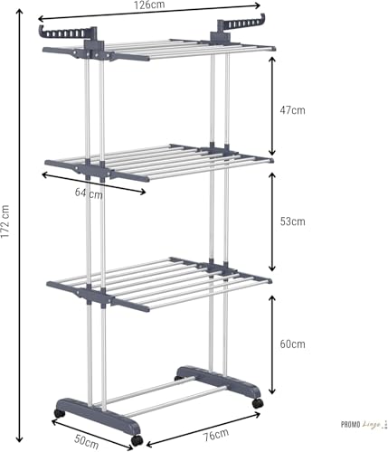 PROMO LINGE Paniers à linge étendoir 3 niveaux gris 170x64x126cm