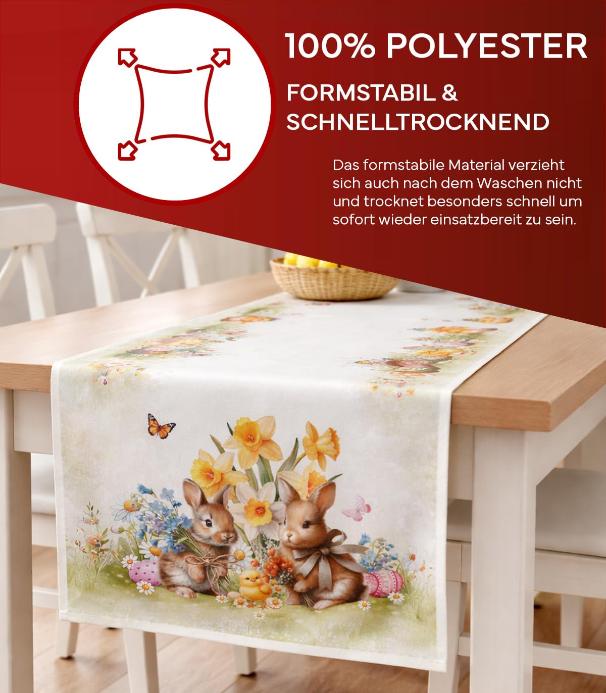 TEXPOT Tischläufer lapins Pâques nappe 140x40 cm blanc