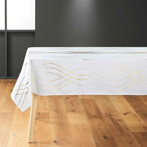 Promo Linge Nappes de Fêtes 150x240 nappe polyester blanc or