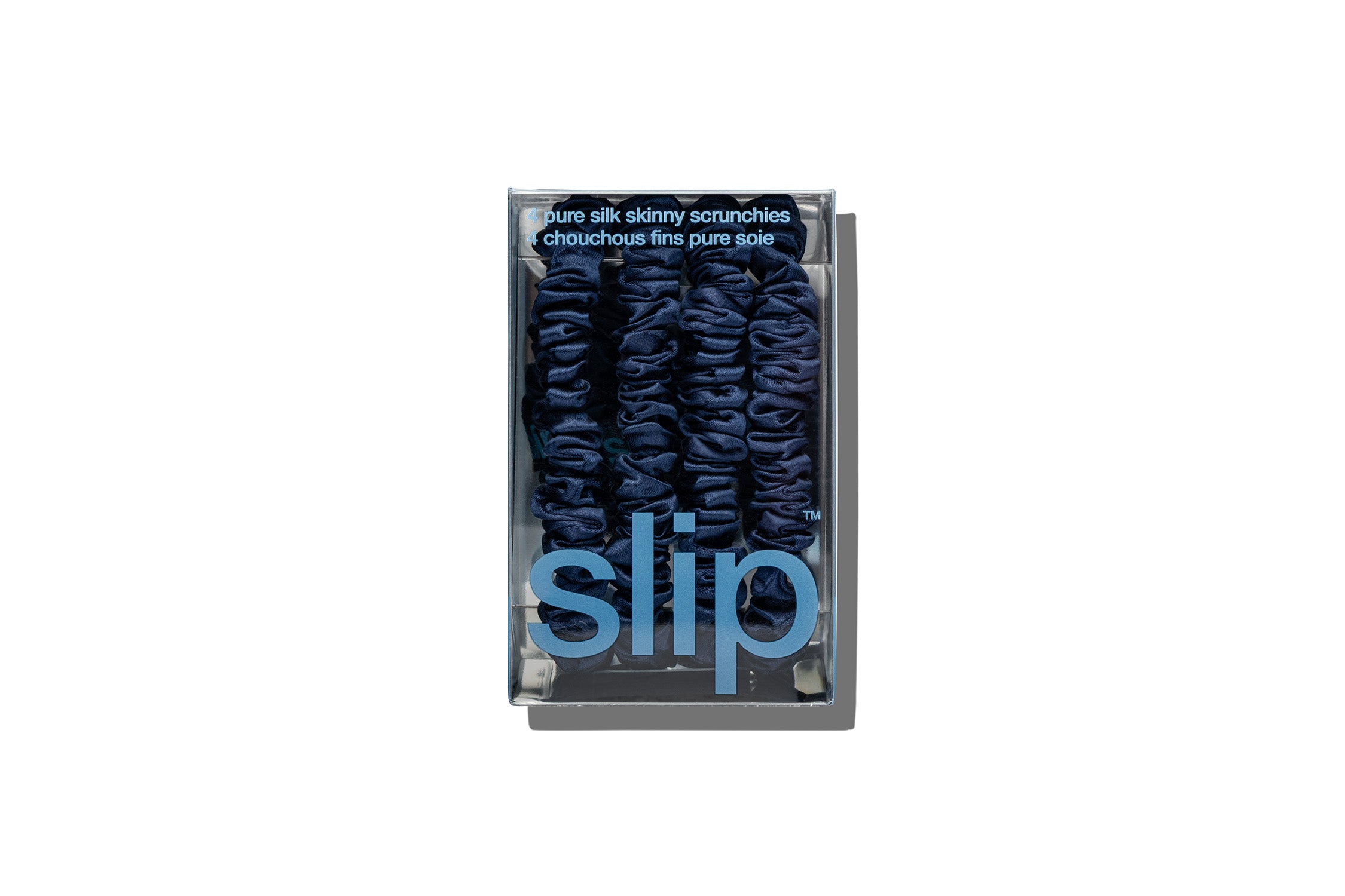 Slip Skinny Scrunchies chouchous soie navy bleu marine x4