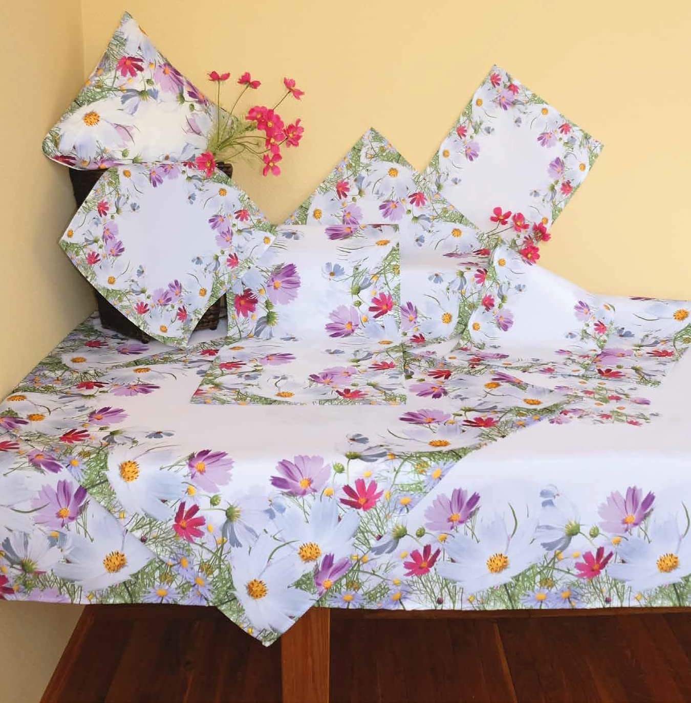 TEXPOT Prairie Fleurie 40x140 chemin de table blanc fleurs