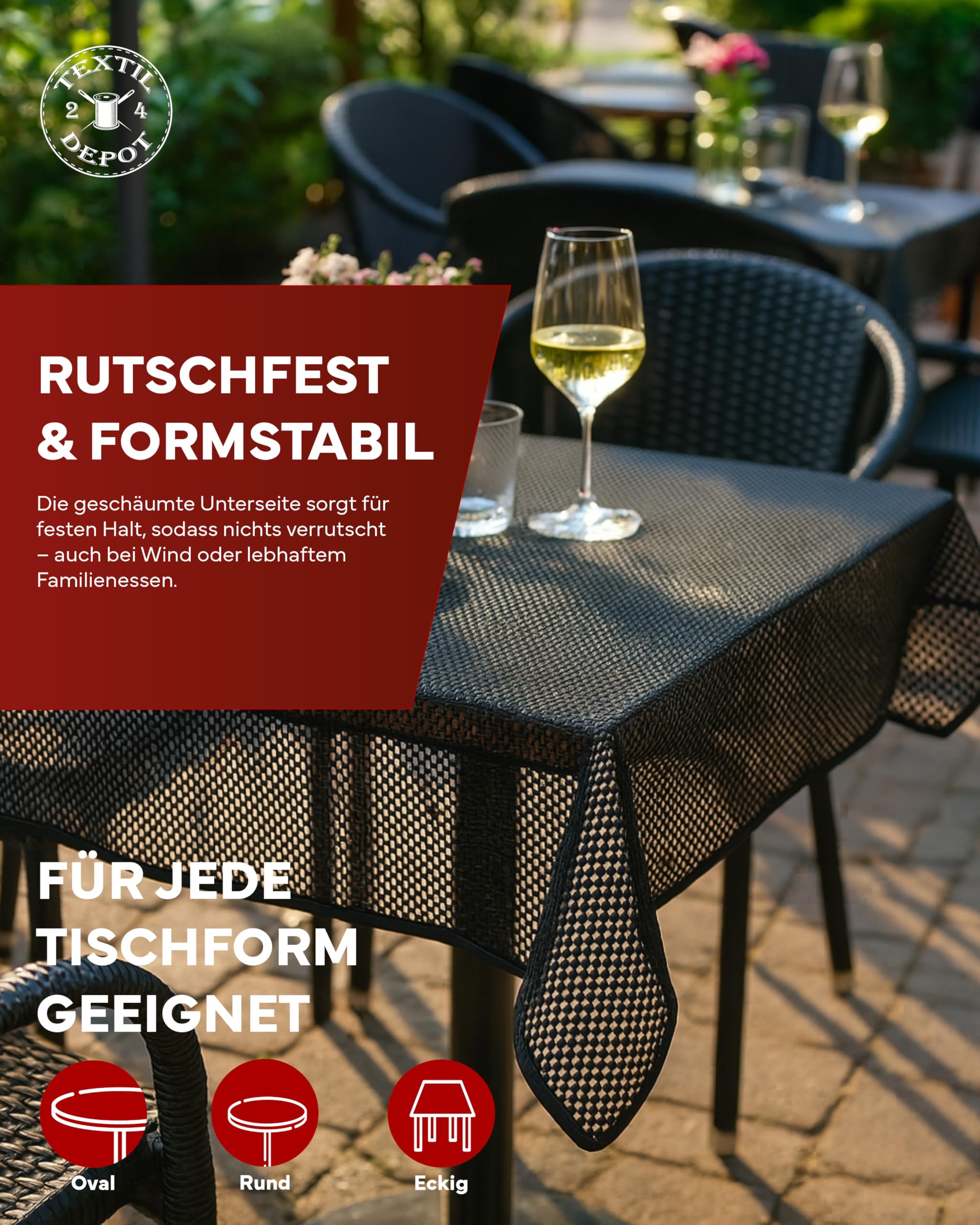 TEXPOT Gartentischdecken nappe ovale 160x220 cm noir PVC
