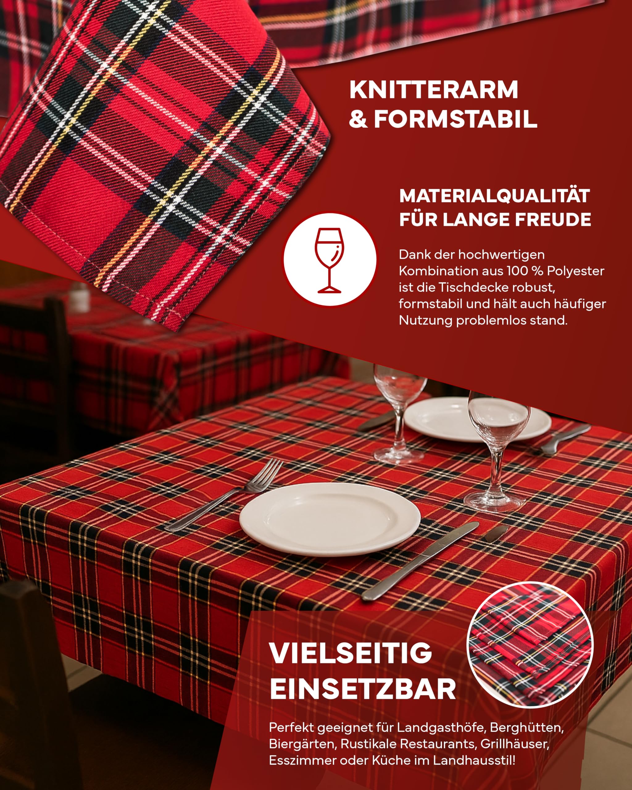Texpot Tischdecken Nappe carreaux Rouge 140x140 cm